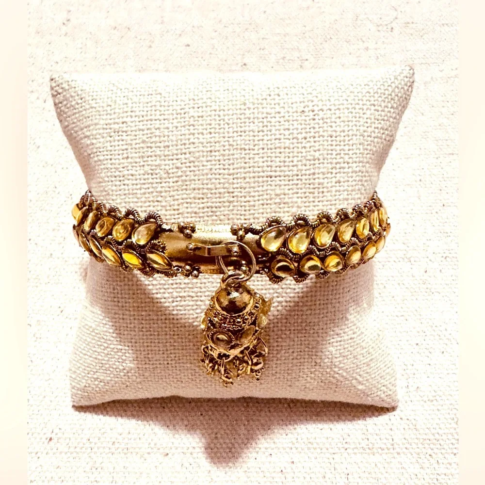 Vintage | Bracelet | Vintage Indian Kundan Tassel Bracelet | Gold Metal